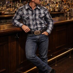 Stylish Blue Plaid Men's Shirt